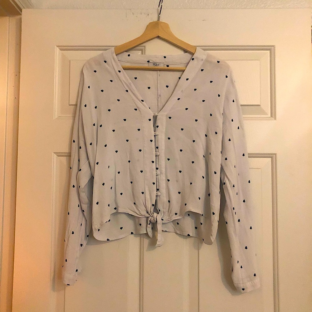Rails Heart Print Button Down Cropped Blouse Size… - image 3